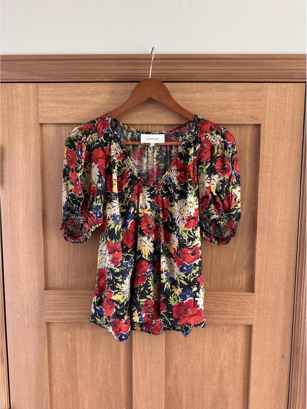 The GREAT. The Ponder Top in Hidden Garden Floral Red Women’s size 0 (US XS) - Picture 2 of 15